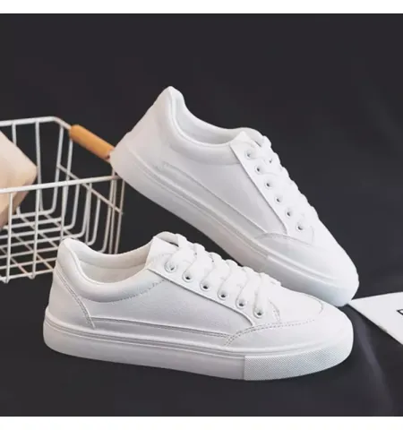 PU Leather Women Sneakers Platform Women Casual Simple Design Comfort White Flats Vulcanized Shoes - Fashion |