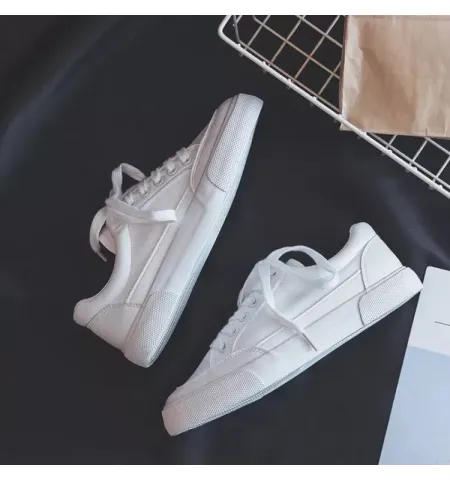 PU Leather Women Sneakers Platform Women Casual Simple Design Comfort White Flats Vulcanized Shoes - Fashion |