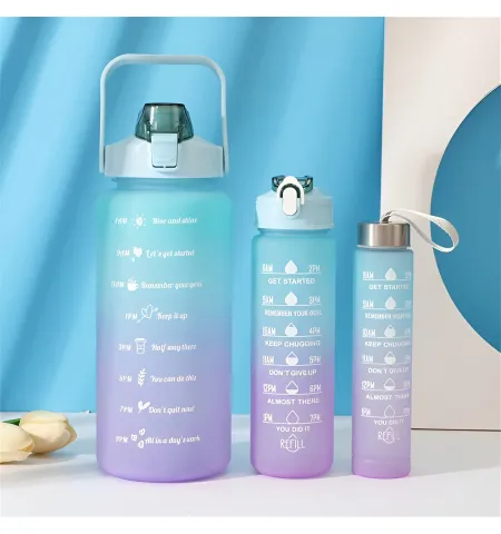 3 in 1 Motivational Sports large capacity Water Bottles (2000ml-900ml-280ml) Lock Feature & Top Lid with Times Drink for Office/Home/Sports/outdoor