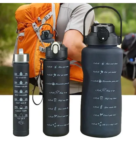3 in 1 Motivational Sports large capacity Water Bottles (2000ml-900ml-280ml) Lock Feature & Top Lid with Times Drink for Office/Home/Sports/outdoor