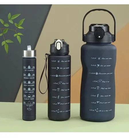 3 in 1 Motivational Sports large capacity Water Bottles (2000ml-900ml-280ml) Lock Feature & Top Lid with Times Drink for Office/Home/Sports/outdoor