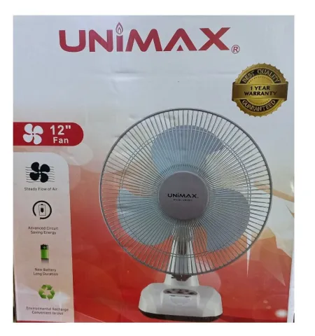 Unimax 12 Inch Rechargeable Table Fan Moveable And Good Backup