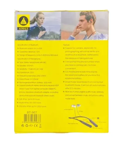 AOMALE BT-S67 Bluetooth Neckband Earphones| Neckband Headphones with Noise Reduction Mic, HD Stereo Sound Sport Earbuds with 100Hrs Playtime