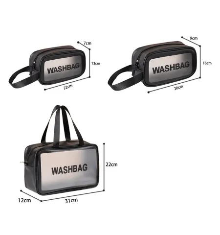 Multipurpose Clear washbag Pouch Set of 3 â Transparent Makeup and Wash Bag for Travel, Waterproof Cosmetic Organizer, and Toiletry Storage Kit.