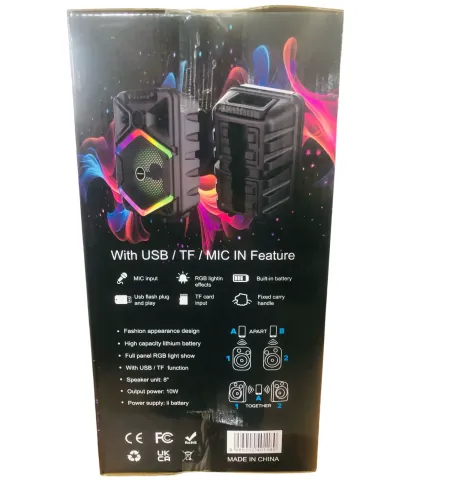 BlueSpeed BS-118 Wireless Speaker with LED Lights, Wireless Mic, USB & Memory Card Support