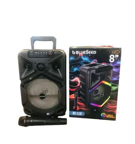 BlueSpeed BS-118 Wireless Speaker with LED Lights, Wireless Mic, USB & Memory Card Support