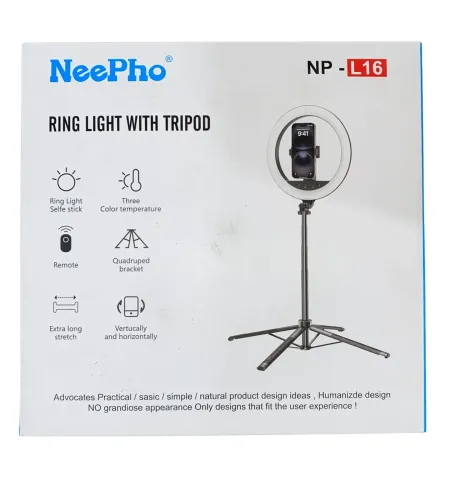 NeePho NP-L16 Stainless Steel Ring Light with Tripod, 3 Color Temperature Modes, Remote Control, 360Â° Rotation, Extendable Selfie Stick Stand
