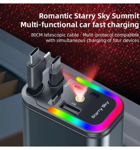 5-in-1 Starry Sky Dual Telescopic Fast Car Charger