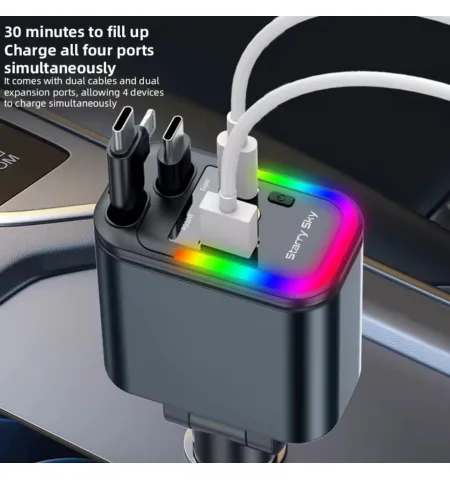 5-in-1 Starry Sky Dual Telescopic Fast Car Charger