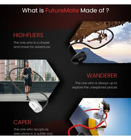 HiFuture Future Mate Headphones | Air Conduction Open-Ear | IPX5 Water Resistant | 8 Hours Playtime | 4 Mic ENC Calling Function
