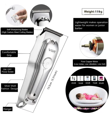 Rechargeable  VGR 071 Hair Clipper Beard Trimmer Kit for Men Cordless Hair Mustache Trimmer Hair Cutting Groomer Kit with Type C Charging Port