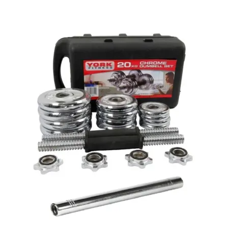 York 20Kg Adjustable Dumbbell Set - With 12inch Barbell Connector