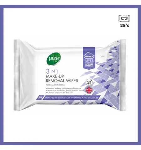 Pure 3 in 1 Make-up Removal Wipes 25's