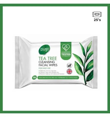 Pure Tea Tree Cleansing Facial Wipes, 25's