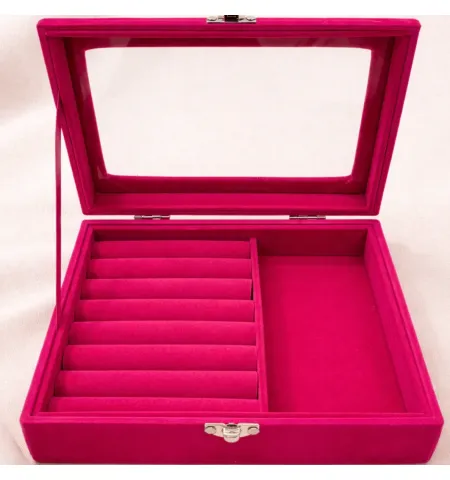 Premium Velvet Jewelry Organizer Box with Glass Display Lid