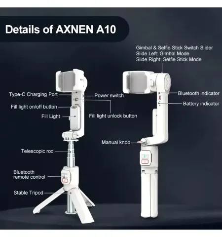 A10 Pro 3-in-1 Smartphone Gimbal Selfie Stick
