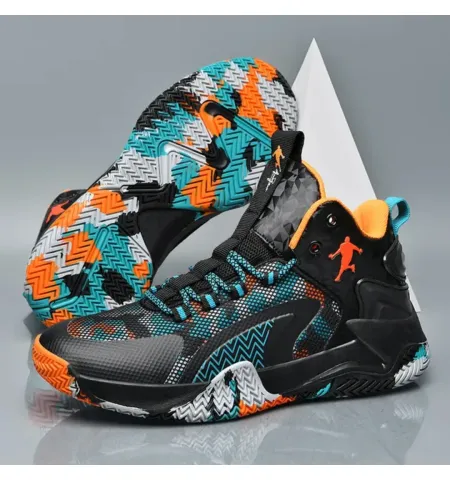 Men's Basketball Shoes Fashion Mosaic Color Basketball Shoes Breathable Non-Slip Running Shoes