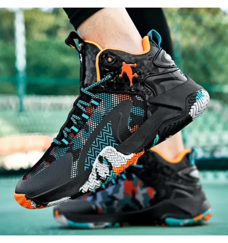 Men's Basketball Shoes Fashion Mosaic Color Basketball Shoes Breathable Non-Slip Running Shoes