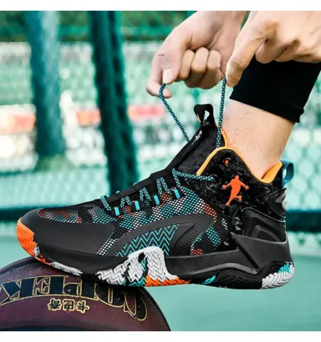 Men's Basketball Shoes Fashion Mosaic Color Basketball Shoes Breathable Non-Slip Running Shoes