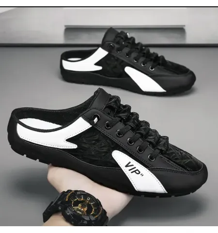 Summer 2024 Vip Half Slippers for Men Trendy Men’s Flat Bottom Casual Shoes Soft Sole Support Shoes