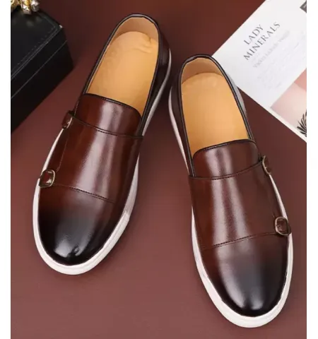 Men's Leather Shoes Men Loafers Mens Slip-on Outdoor Flats Monk Shoes ﻿