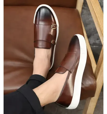 Men's Leather Shoes Men Loafers Mens Slip-on Outdoor Flats Monk Shoes ﻿