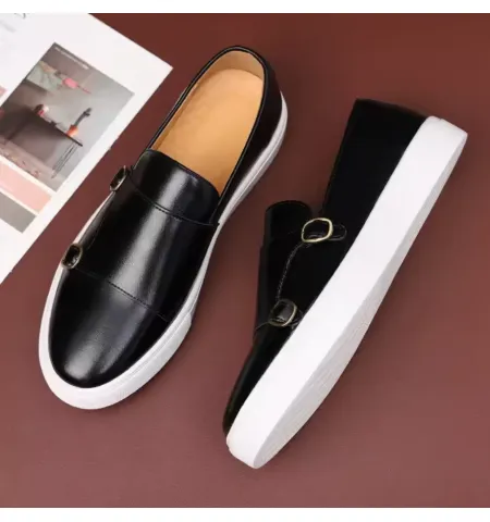 Men's Leather Shoes Men Loafers Mens Slip-on Outdoor Flats Monk Shoes ﻿