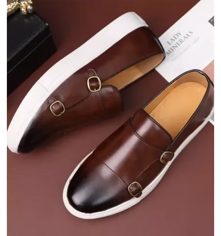 Men's Leather Shoes Men Loafers Mens Slip-on Outdoor Flats Monk Shoes ﻿