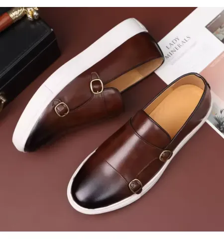 Men's Leather Shoes Men Loafers Mens Slip-on Outdoor Flats Monk Shoes ﻿