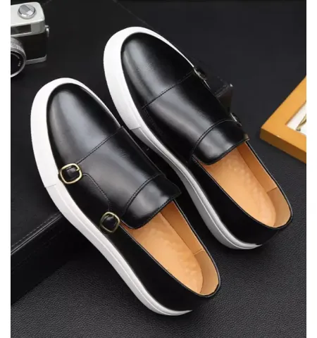 Men's Leather Shoes Men Loafers Mens Slip-on Outdoor Flats Monk Shoes ﻿
