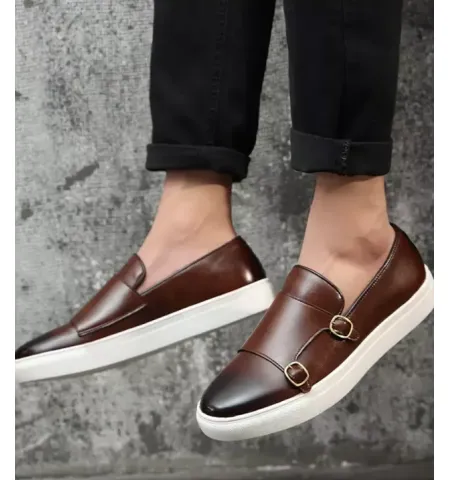 Men's Leather Shoes Men Loafers Mens Slip-on Outdoor Flats Monk Shoes ﻿