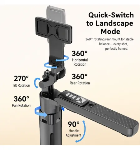 Y100 TK AI Face Tracking Selfie Stick Tripod | 360° Smart Auto Tracking Vlogging Stand with LED Fill Light