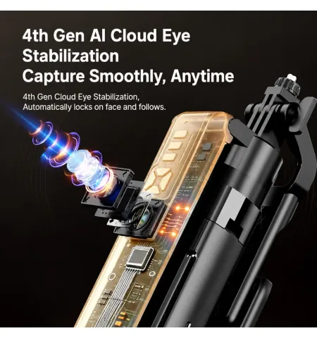 Y100 TK AI Face Tracking Selfie Stick Tripod | 360° Smart Auto Tracking Vlogging Stand with LED Fill Light