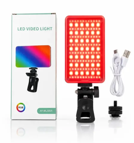 BKN AY-96 RGB Portable Pocket Mobile LED Light Rechargeable | Video Light, Dimmable 3200K-6500K LED Fill Light for Computer, Tablet, Smartphone, DSLR Camera with Screen Clip