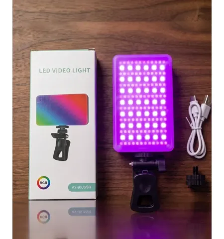 BKN AY-96 RGB Portable Pocket Mobile LED Light Rechargeable | Video Light, Dimmable 3200K-6500K LED Fill Light for Computer, Tablet, Smartphone, DSLR Camera with Screen Clip