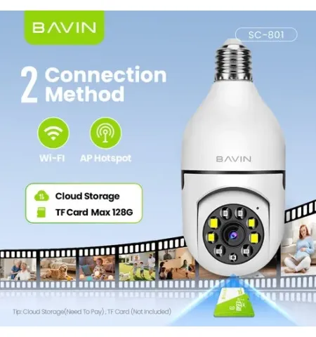 BAVIN SC801 Smart Security Lens Bulb CCTV Camera 3MP WiFi Camera w/Motion Tracking Alarm System