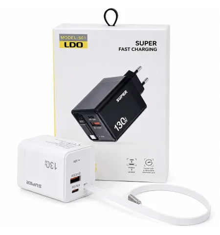 S01 130W Fast Charger (USB-C + USB-A | Built-in Retractable Cable)