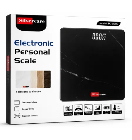 Silvercare Electronic Personal Scale SC-2121E Digital Body Weight Scale | 180kg Capacity | High Precision Sensors | Tempered Glass
