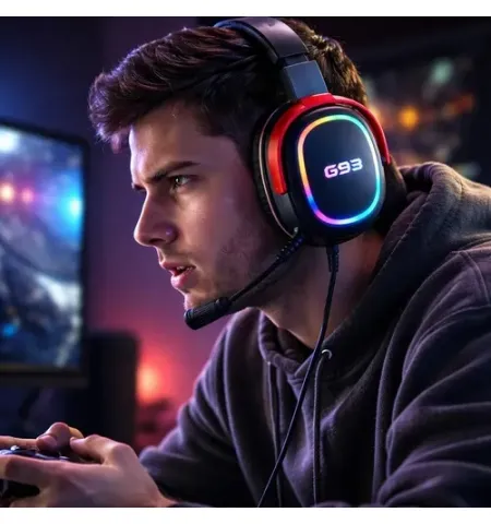 Misde G93 USB Over Ear Gaming Headset With Noise Isolating Microphone And LED Lighting