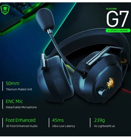 Plextone G7 RGB Chroma Wireless Bluetooth 5.1 Gaming Headset With ENC Detachable Mic