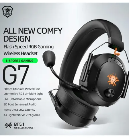 Plextone G7 RGB Chroma Wireless Bluetooth 5.1 Gaming Headset With ENC Detachable Mic