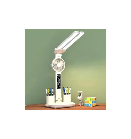 LED Desk Lamp USB Dimmable Touch Foldable Table Lamp With Built-in Fan Temperature Clock
