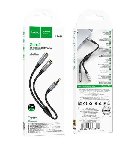 Hoco UPA21 Cable audio adapter 3.5mm Male To 2*3.5mm Female