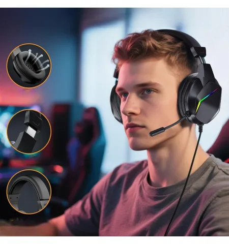 H21 Wired Gaming Headset With RGB Light & Noise Canceling Mic
