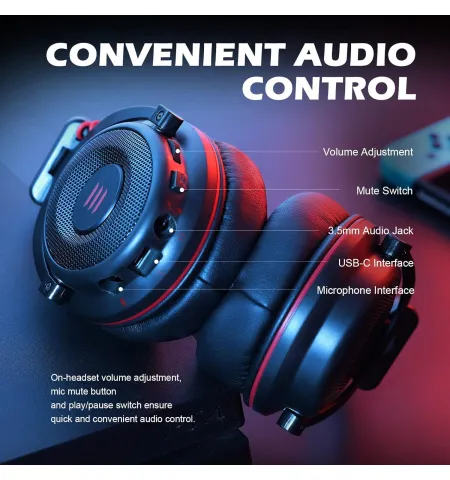 EKSA E900 Pro Gaming Wired Over Ear Headphones With Virtual 7.1 Surround Sound With Mic & Led