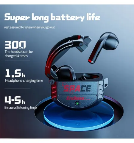 Plextone xMowi Space Endless Wireless TWS Gaming Metal Alloy Case Bluetooth 5.3 Earbud Game Music Dual Mode Mic Headset