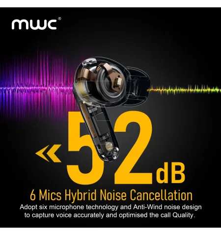 MWC ASVA Pro Ultra Premium Bluetooth Earbuds TWS Hybrid ANC (6 Mics) 10mm Driver