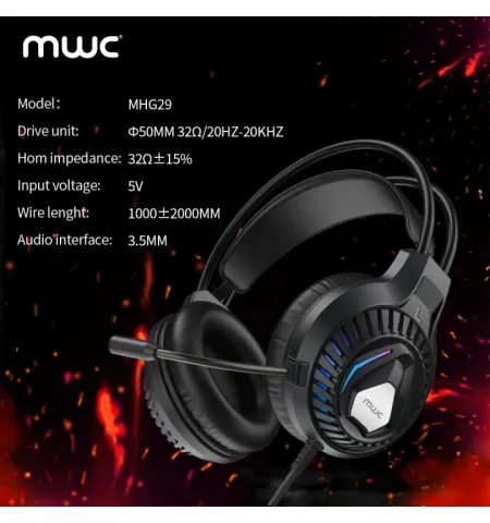 MWC MHG29 RGB Wired Gaming Headphone 50mm Driver