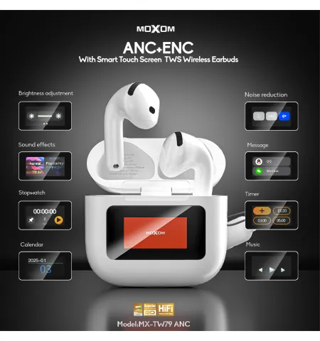 Moxom MX TW79 ANC + ENC With Smart Touch Screen TWS Wireless Earbuds
