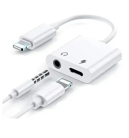 JH-026L 2 In 1 Adapter Lightning To 3.5mm Audio Call And Charge Adapter